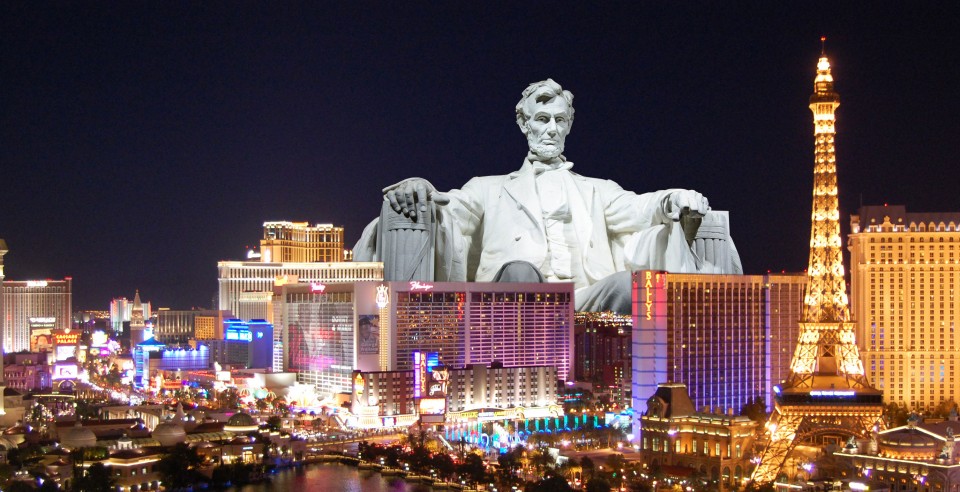 Abraham Lincoln sits within the skyline of Las Vegas, home to the ICSC RECon retail and real estate convention.